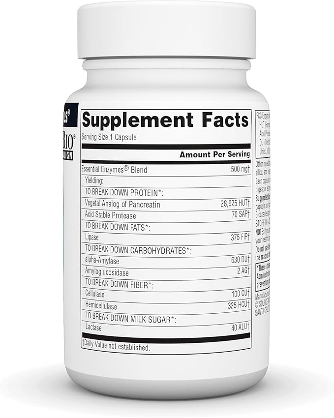 Source Naturals Essential Enzymes 500mg Bio-Aligned 60 Capsules