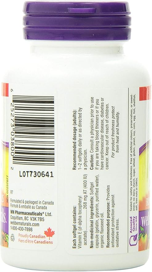 Webber Naturals Vitamin E Natural Source 400 IU-120 IU-120 Softgels (2 Bottles)