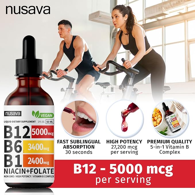 (2 Pack) Vitamin B12 Liquid Drops, B12 Sublingual 5000 mcg B6, Liquid B12 Methylcobalamin 27,200 mcg 80 Servings