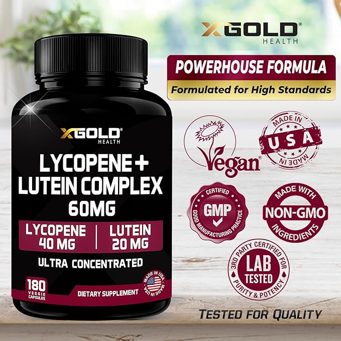 Lycopene + Lutein Supplement 60mg 40mg from 20mg from 2-in-1 Ultra-Concentrated 180 Veggie