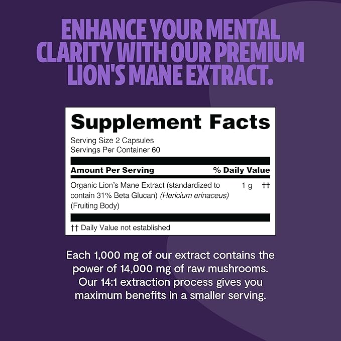 FreshCap Lions Mane Supplement Capsules 14,000mg - Lion's Mane Mushroom Capsules, Lions Mane Extract, Lion Mane Mushroom Supplement, Ayurveda Lions Mane Mushroom Capsules (120 Capsules)