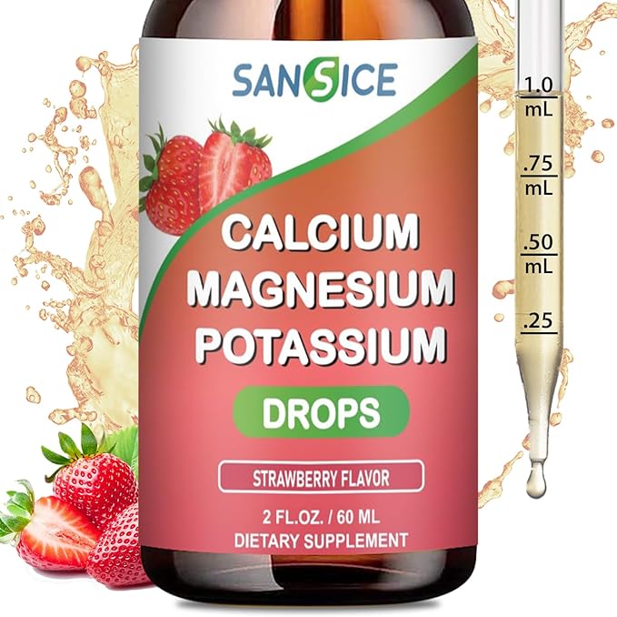 Calcium Magnesium Potassium Supplements,Magnesium Glycinate 400mg (60ml/Strawberry Flavor)