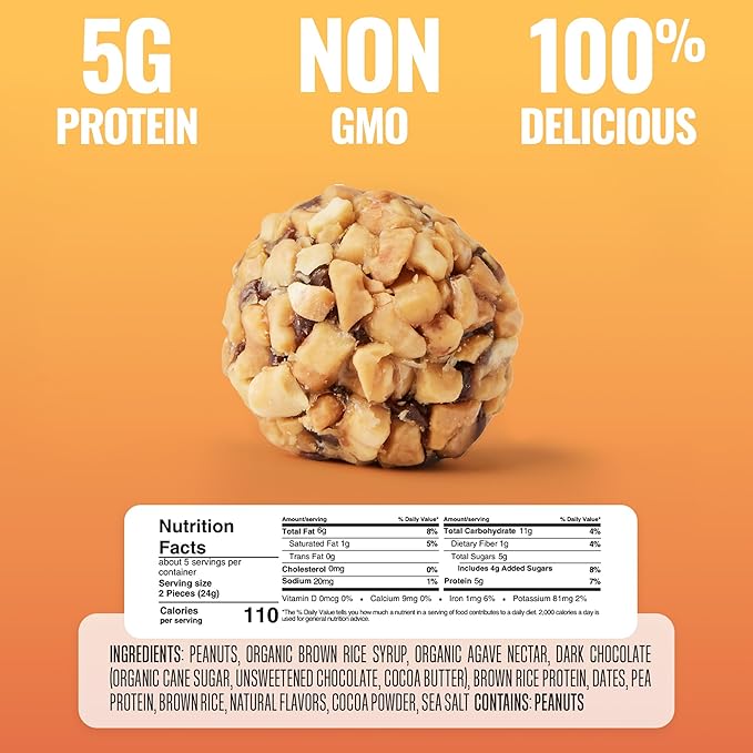 The Gluten Free Brothers Dark Chocolate Peanut Butter Bites - Gluten Free Protein Balls – Non GMO, Soy Free, Vegan – Snack Size Plant Based Protein Energy Balls, 4 oz (6 Count)