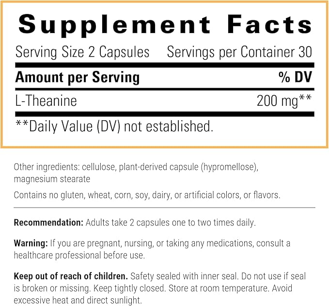 Integrative Therapeutics L-Theanine - L-Theanine to Support a Relaxed State* - Healthy Stress Response* - Vegan & Gluten-Free Amino Acid Supplement - 200 mg, 60 Capsules