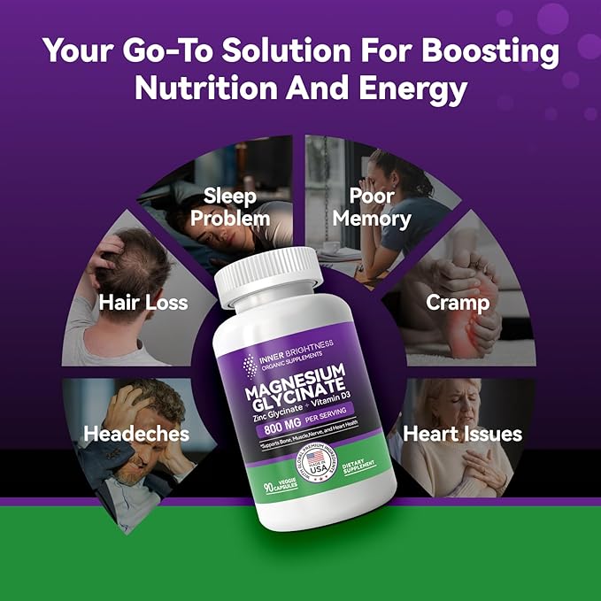 Magnesium Glycinate - Magnesium Supplement D3 for 90 Vegetarian