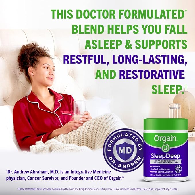 Orgain SleepDeep, Melatonin Sleep Aid Support 60 Count, 30 Day