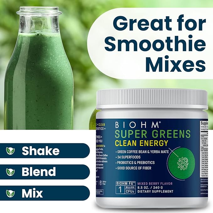 BIOHM Super Greens Clean Energy 30 Servings 34 Natural