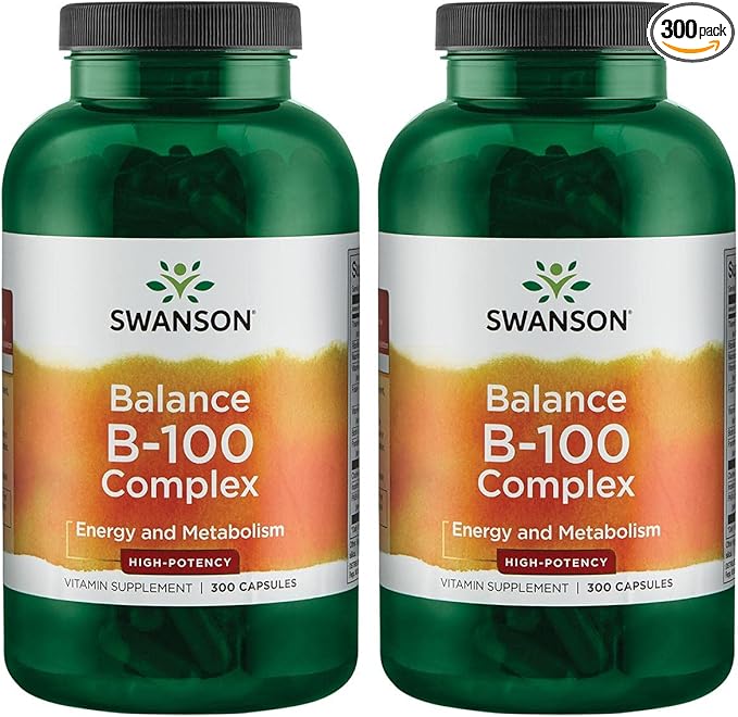 Swanson B-100 B-Complex Vitamins Energy Cardio 300 Capsules (2 Pack)