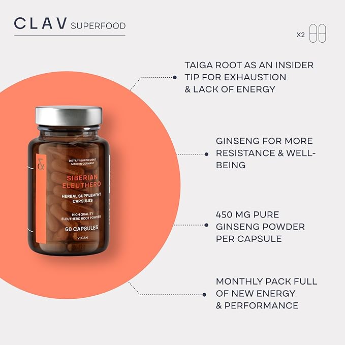 CLAV® Siberian Ginseng 900mg Eleuthero 60 Ginseng