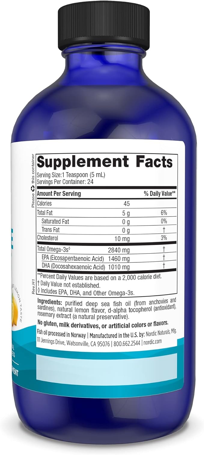 Nordic Naturals Ultimate Omega Liquid, Lemon Flavor 4 oz 2840 mg Omega-3 - Omega-3 Fish 24 Servings