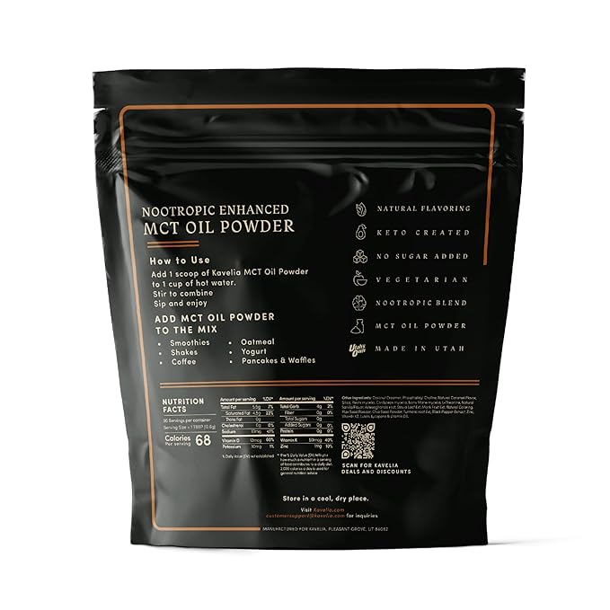 Organic MCT Oil Powder Coffee Creamer – Keto Vegan Non-Dairy Superfood with Nootropic Mushroom Blend, Sugar-Free Caramel Flavor, Low-Carb and Perfect for Wellness – 30 Servings