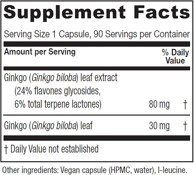 Vitanica Ginkgo Biloba Extract Supports Circulation 24% Flavone 6% Terpene 90 Capsules