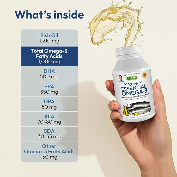 ANDREW LESSMAN Maximum Essential Omega-3 Unflavored, 30 Softgels Omega-3 Fish 1200 mg 3 Supplement