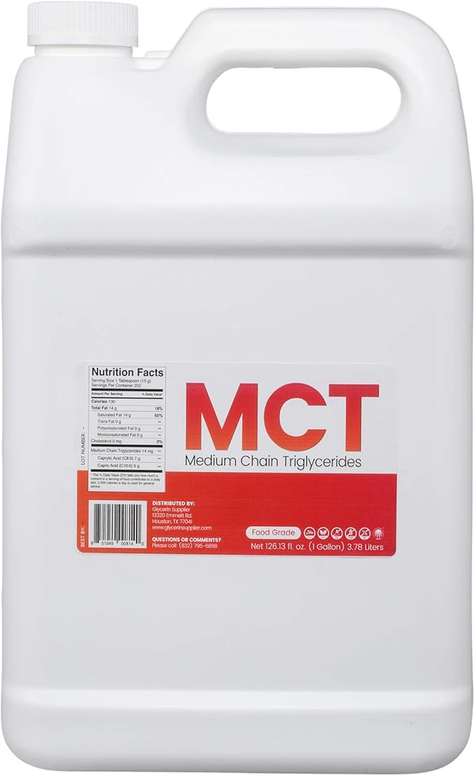 MCT Oil - 1 Gallon (126.13 Oz.) Food Grade - Non GMO - Halal - Vegan - Sustainable Palm Derived - for Tinctures, Sports Nutrition, Keto or Paleo Diet, Clean Energy