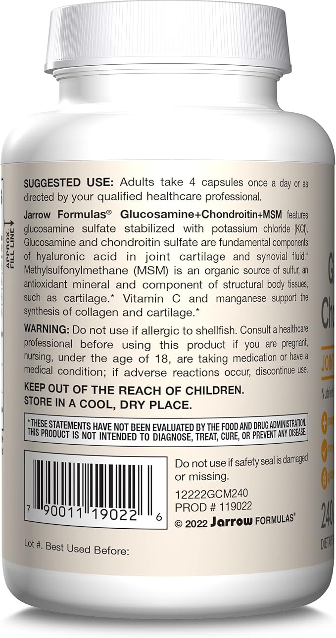 Jarrow Formulas Glucosamine + Chondroitin + 240 Capsules, 60 Day