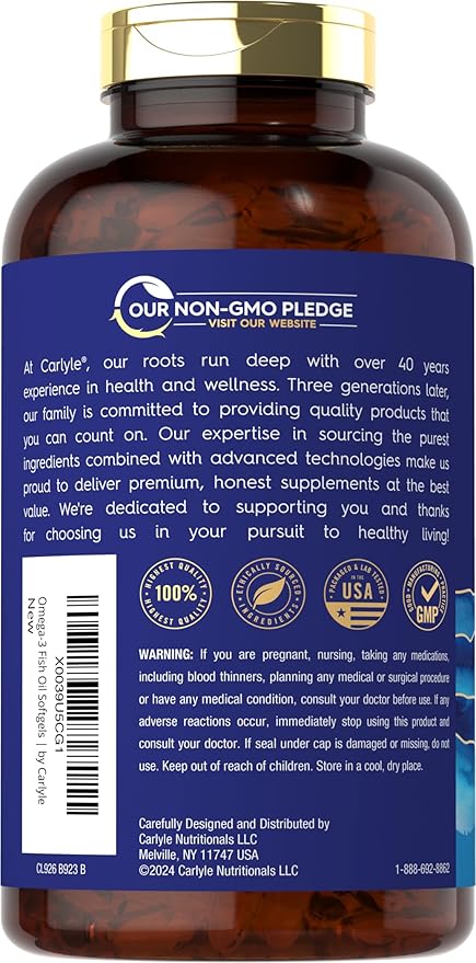 Carlyle Fish Oil Omega 3 Supplements 3600 mg 300 Softgels Omega-3 Fatty