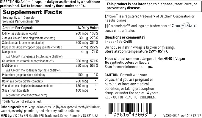 Klaire Labs LDA Trace Mineral Complex - 11 Essential Trace Elements with TRAACS Chelated Minerals, Hypoallergenic & No Iron (30 Vegetarian Capsules)