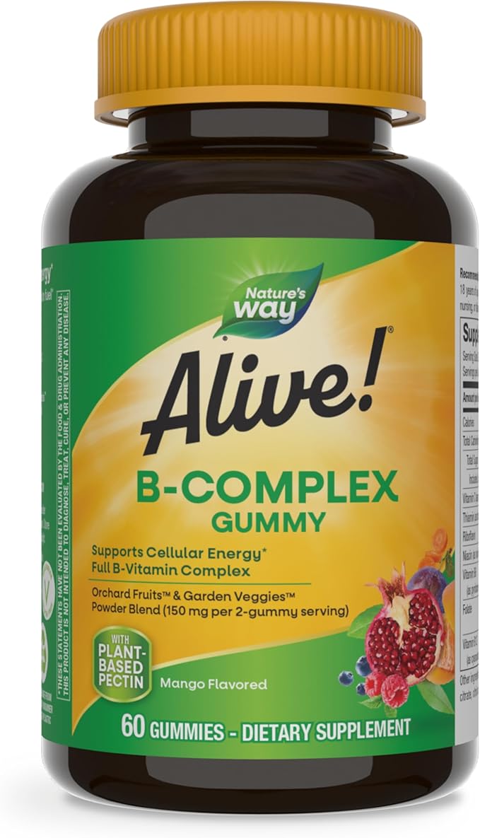 Nature's Way Alive! B-Complex Gummies, Cellular 8 B-Vitamins, 60 Gummies