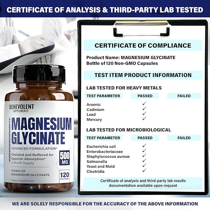 Premium Magnesium Glycinate 500mg Capsules High 120 Capsules