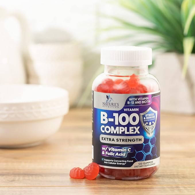 Super B Complex Gummies with Vitamin B6, Folic B12, Biotin, 120 Gummies