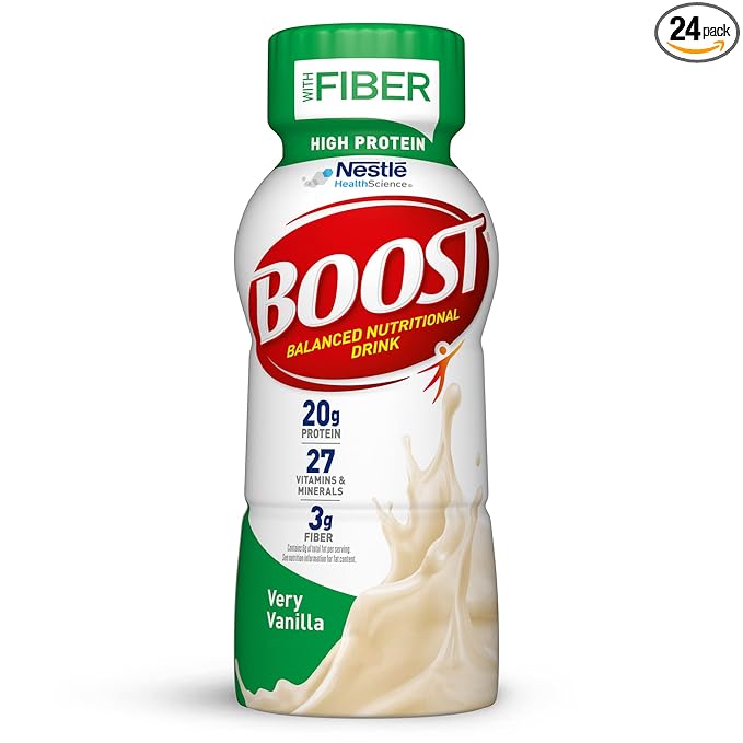 BOOST High Protein with Fiber Ready to Drink Complete Nutritional Drink, Very Vanilla, 8 fl oz Bottle, 24 Pack