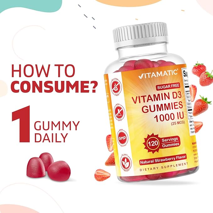 Vitamatic Sugar Free Vitamin D3-120 Pectin 120 Servings (1000 IU)