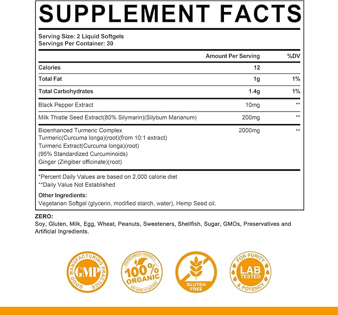 5 in 1 Turmeric Curcumin Softgels 2000mg with 95% Curcuminoids
