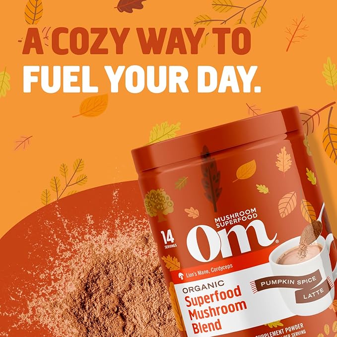OM MUSHROOM SUPERFOOD, Organic Mushroom Pumpkin Spice Latte Blend, 4.44 Ounce