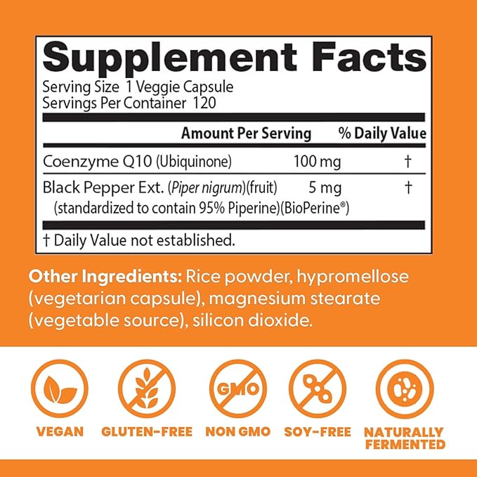 Doctor's Best High Absorption CoQ10 with Bioperine, Heart Health & Energy Production, Non-GMO, Gluten & Soy Free, Vegan, 100 Mg, 120 count