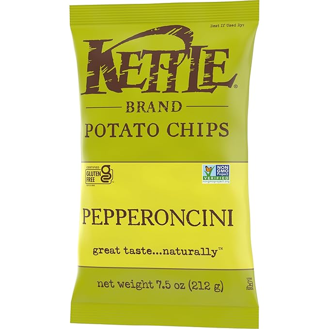 Kettle Brand Potato Chips, Pepperoncini Kettle Chips, 7.5 Oz (Pack of 12)
