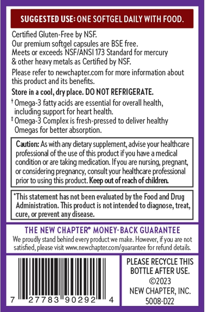 New Chapter Omega-3 Complex, Fish Oil 30 Count