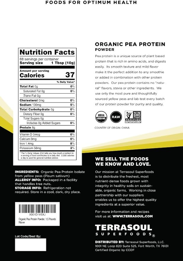 Terrasoul Superfoods Organic Pea Protein, 4.5 (3 Pack)