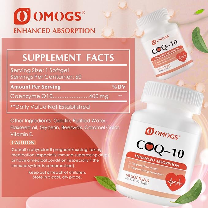 CoQ10 400mg Softgels, Coenzyme Q10 High 60 Softgels
