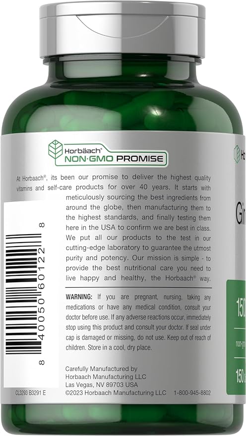 Horbäach Ginger Root Capsules 1500 mg 150 Pills