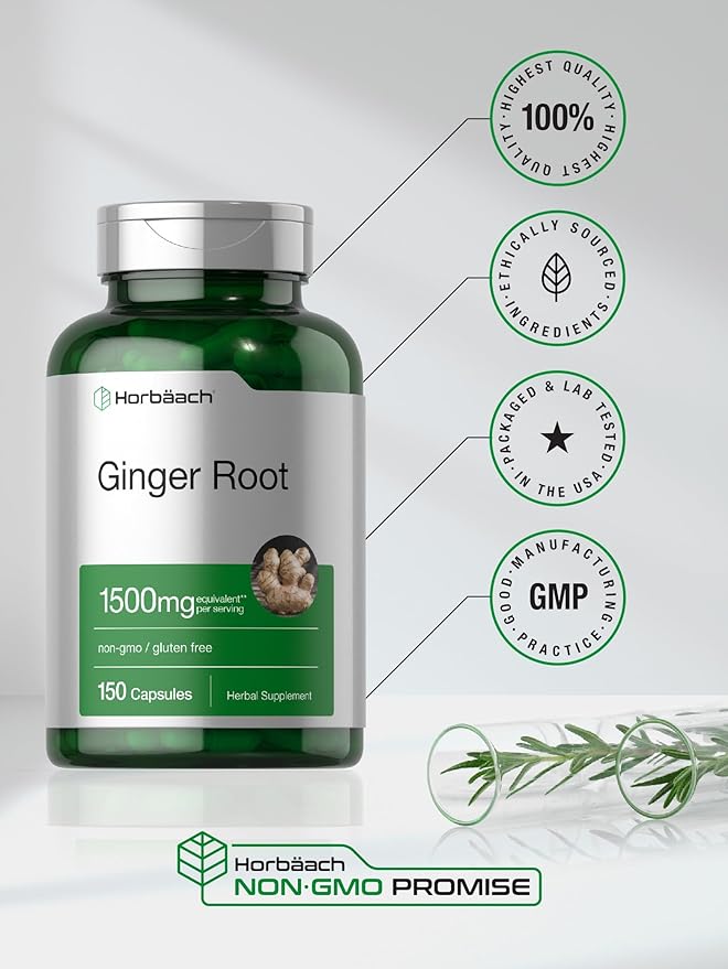Horbäach Ginger Root Capsules 1500 mg 150 Pills