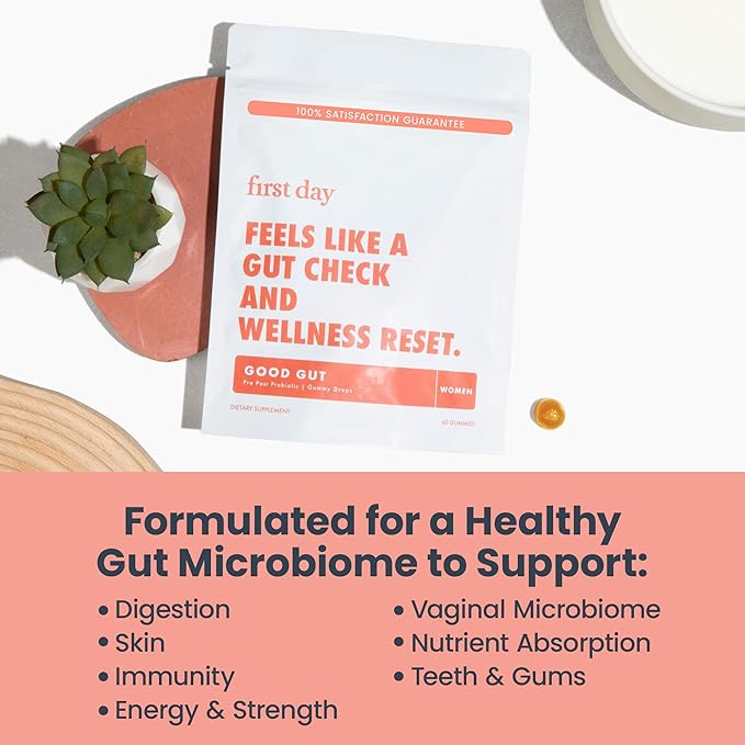 FIRST DAY Womens Tribiotic Gummies – Pre+, Post+, Probiotics & More – 30 Day Supply