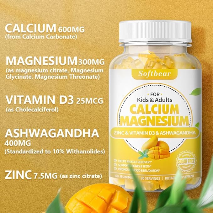 Calcium Magnesium Zinc Gummies for Women, 600 mg 60 Gummies