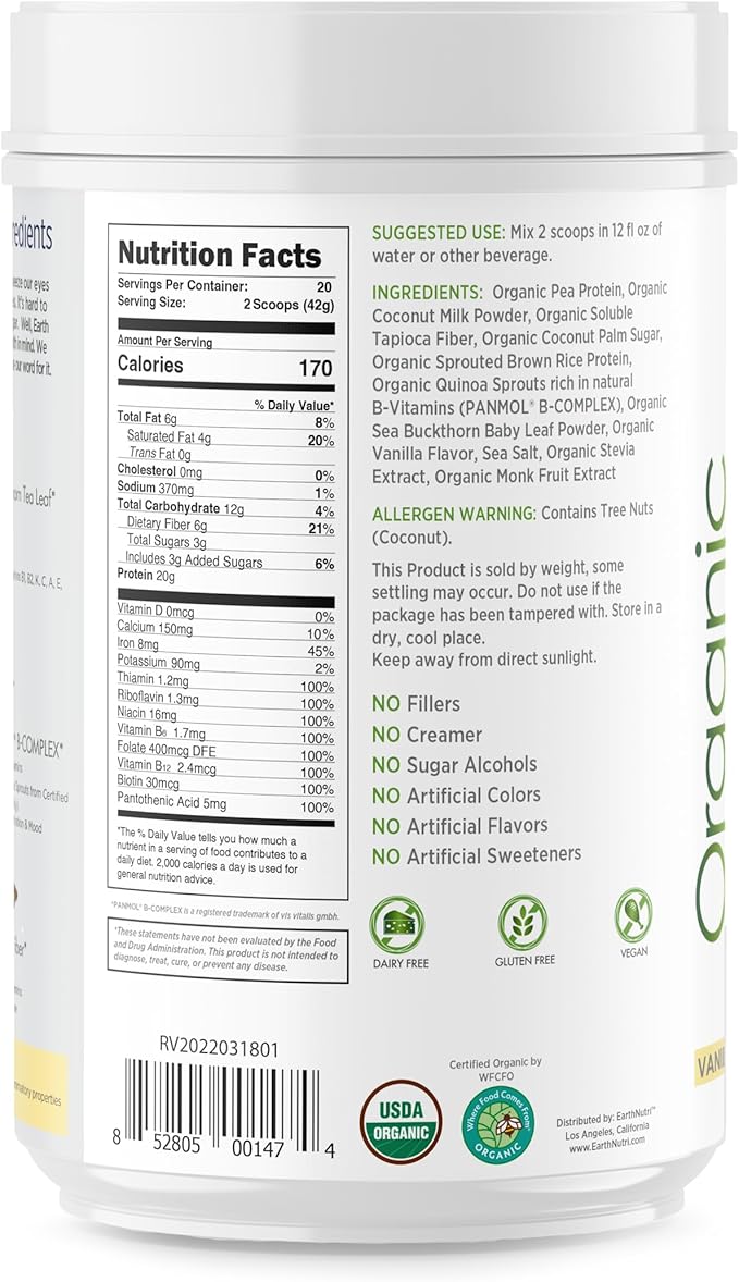 EarthNutri - USDA Organic Plant Based 20 Servings