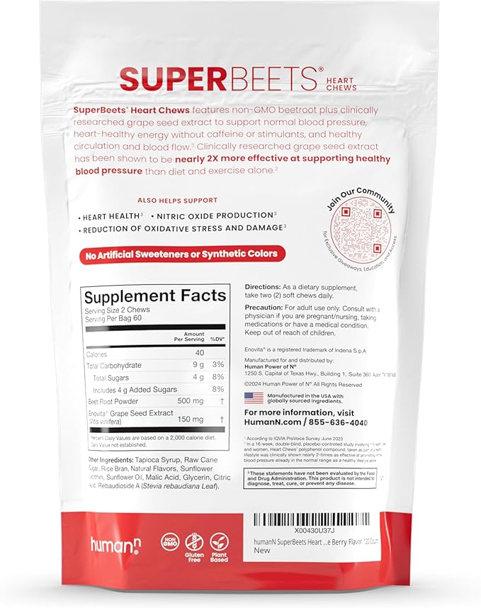 humanN SuperBeets Heart Chews 120 Count