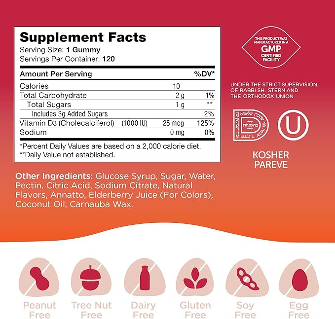 Zahler - Chapter One Vitamin D 3 1000 IU Gummies (120 Flavored Gummies) - Certified Kosher Chewable Vitamin D3 Gummies for Kids & Adults - VIT D3 Supplements - Made in USA Vitamin D Gummies