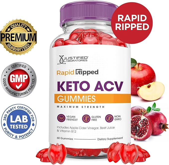 Justified Laboratories (2 Pack Rapid Ripped Keto ACV Gummies Advanced Formula 1000MG Rapidripped Formulated with Pomegranate Beet Juice Powder B12 Vegan Non GMO 120 Gummys