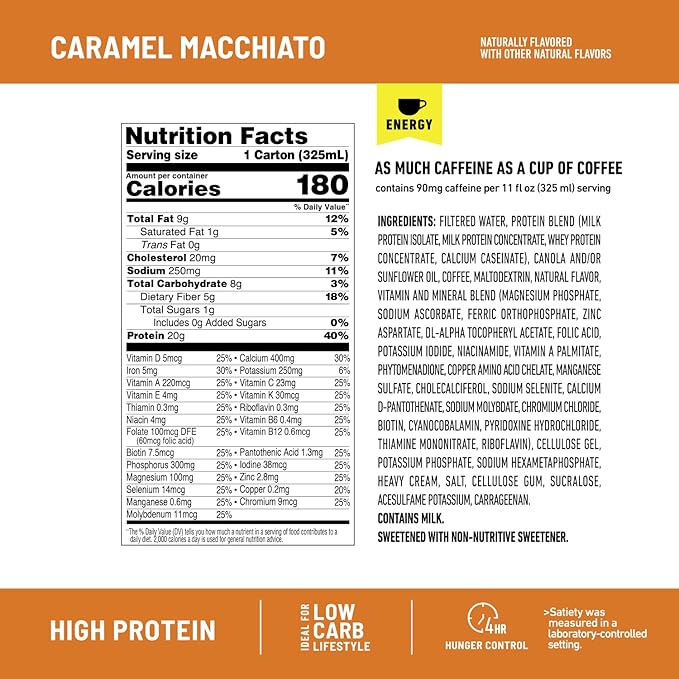 SlimFast Protein Shake with Caffeine, Caramel 20g Protein, 24 Vitamins 12)