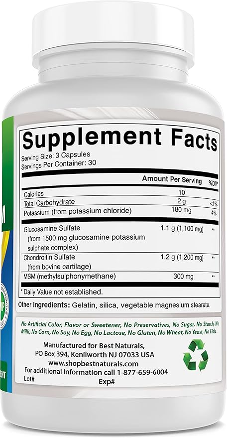 Best Naturals, Glucosamine Chondroitin MSM Supplements, 2600 mg 90 Capsules (90 Count 3))