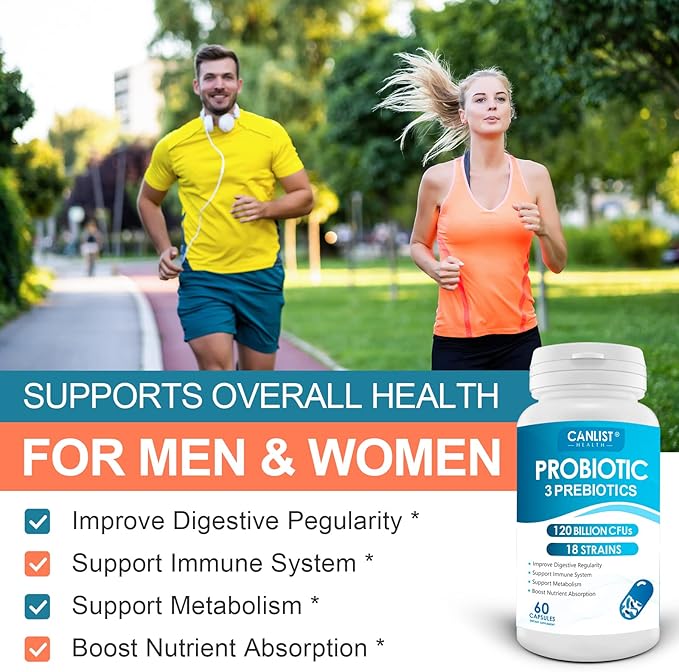 Probiotics 120 Billion CFUs 18 Strains, 3 Prebiotics 60 Vegetarian