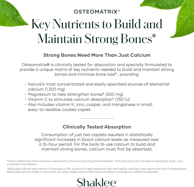 Shaklee OsteoMatrix® - Build & Maintain Strong Bones - 100% DV Calcium & Magnesium - Vitamins D & K - Zinc, Manganese - Clinically Tested for Absorption - 360 Caplets