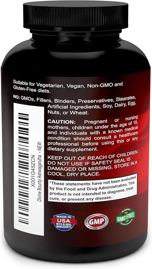 Divine Bounty Organic Ashwagandha Capsules 1200mg Ashwagandha 90 Veggie