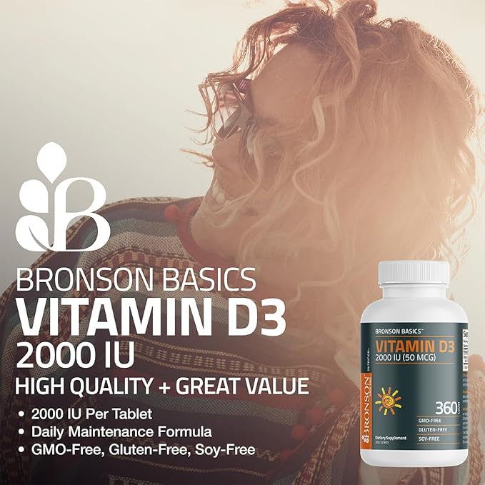 Bronson Vitamin D3 2000 IU (50mcg) Non-GMO, 360 Tablets