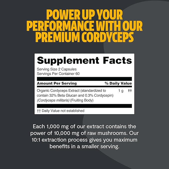 FreshCap Cordyceps Mushroom Capsules 10,000mg - Cordyceps Extract Mushroom Supplement Capsules, Mushroom Extract, Energy Supplements, Ayurveda Nootropic Mushroom Supplements (120 Capsules)