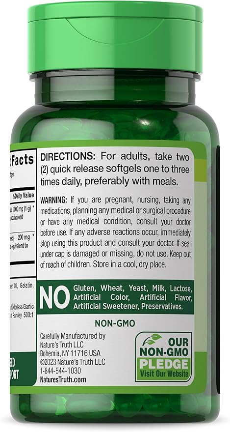Nature's Truth Odorless Garlic and Parsley 1200mg | 100 Softgel