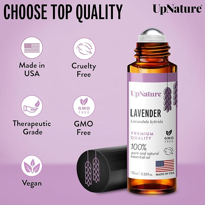 UpNature Lavender Essential Oil Roll On - 100% Pure Lavender Oil for Skin & Aromatherapy Essential Oil